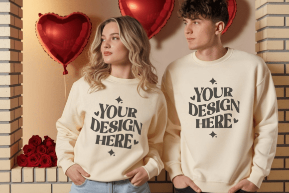 Couple Valentine's Day T-shirt Mockup 2: Graphics for Product Mockups