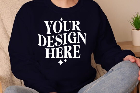 Gildan 18000 Navy Mockup: Graphics & Product Mockups