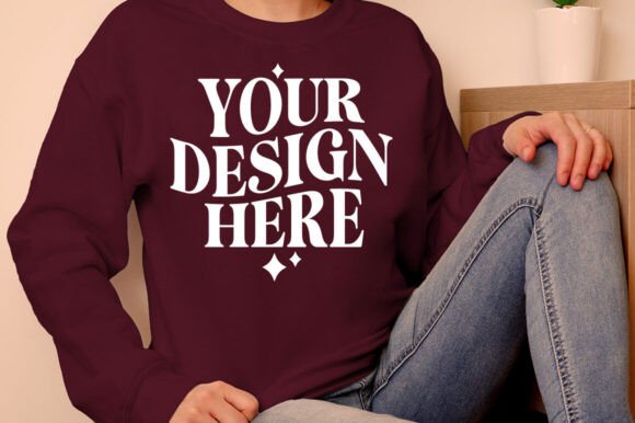 Gildan 18000 Sweatshirt Maroon Mockup: Graphics & Product Mockups