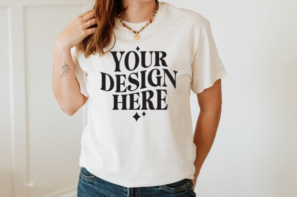 Gildan 5000 Natural T-shirt Mockup: Essential Graphics